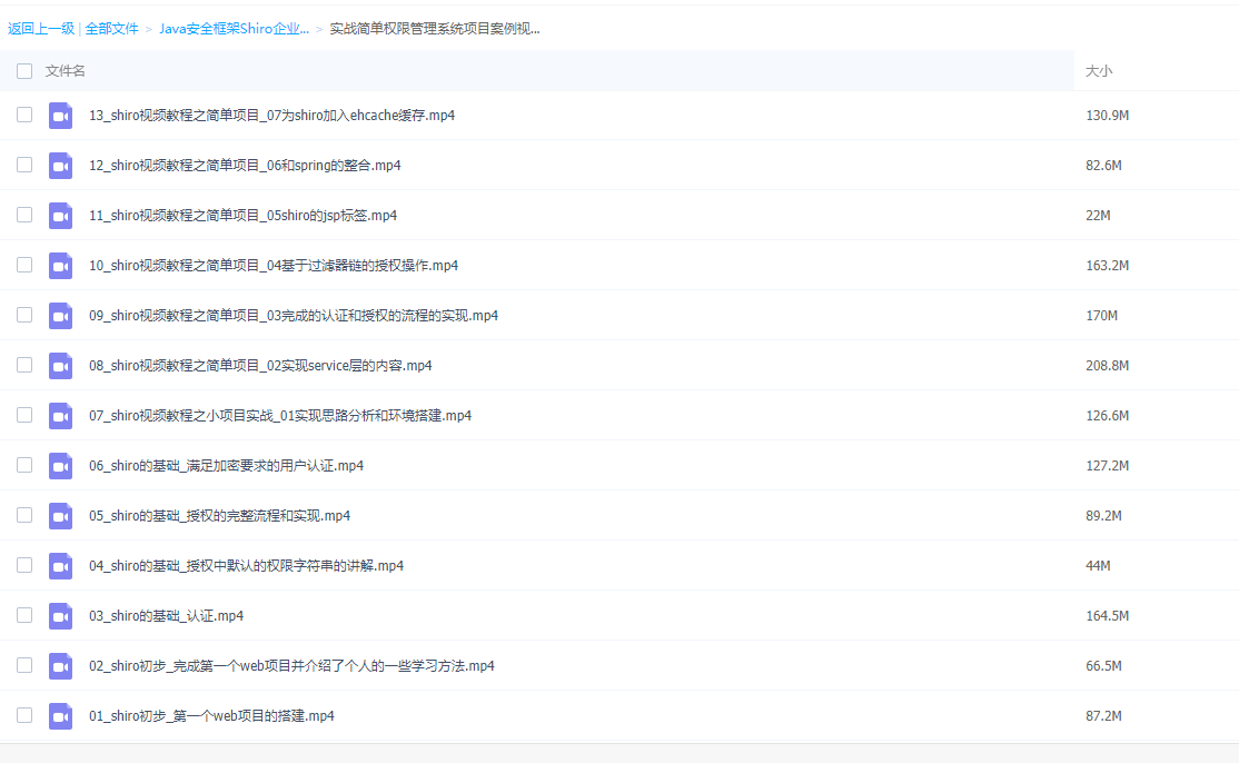 Java安全框架Shiro企业级权限解决方案入门+实战简单权限管理系统项目案例视频课程