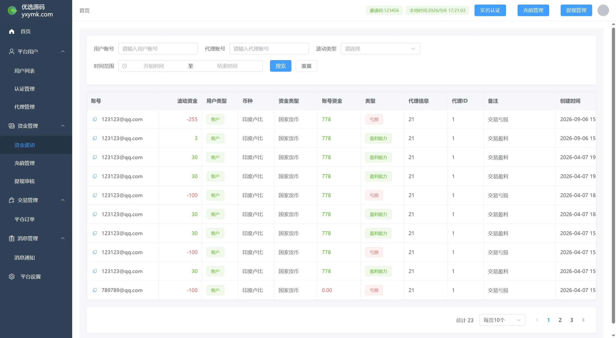 后台资金波动明细